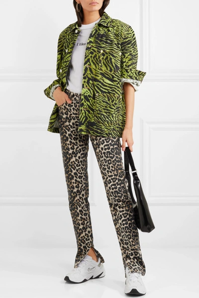 Shop Ganni Leopard-print High-rise Slim-leg Jeans In Leopard Print