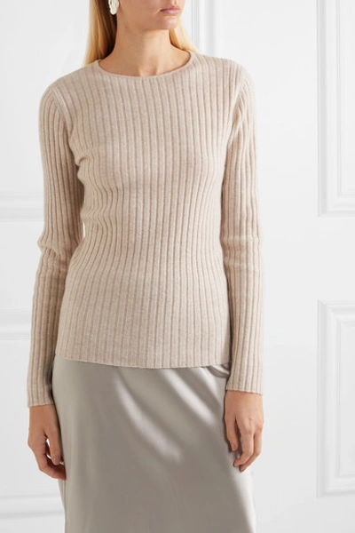 Shop Allude Ribbed Cashmere Sweater In Beige
