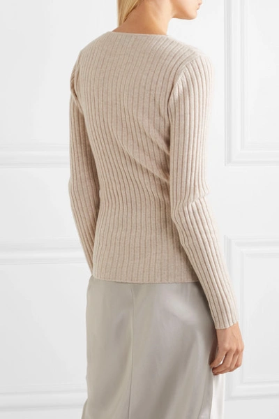 Shop Allude Ribbed Cashmere Sweater In Beige