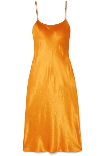 Shop Vince Hammered-satin Midi Dress In Orange