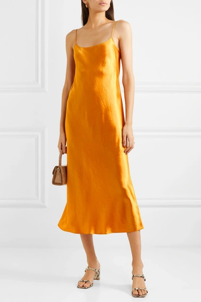 Shop Vince Hammered-satin Midi Dress In Orange