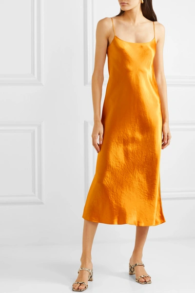 Shop Vince Hammered-satin Midi Dress In Orange