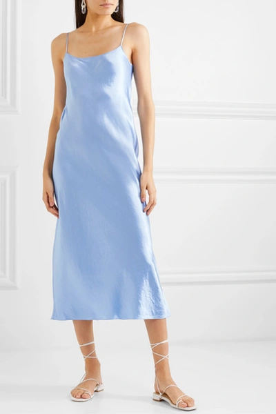 Shop Vince Hammered-satin Midi Dress In Blue