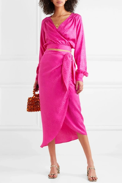 Shop Art Dealer Carrie Silk-jacquard Wrap Midi Skirt In Fuchsia