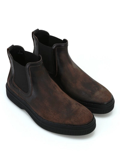 Shop Tod's Used Effect Leather Chelsea Boots In Dark Brown