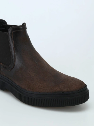 Shop Tod's Used Effect Leather Chelsea Boots In Dark Brown