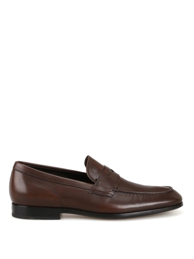 Shop Tod's Tapered Toe Dark Brown Leather Loafers