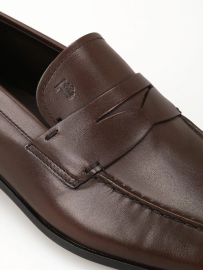 Shop Tod's Tapered Toe Dark Brown Leather Loafers