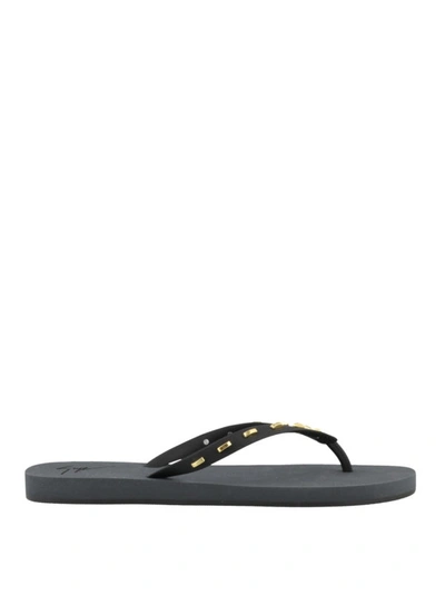 Shop Giuseppe Zanotti Black And Gold Rubber Thong Sandals