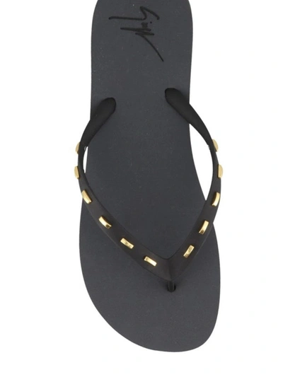 Shop Giuseppe Zanotti Black And Gold Rubber Thong Sandals