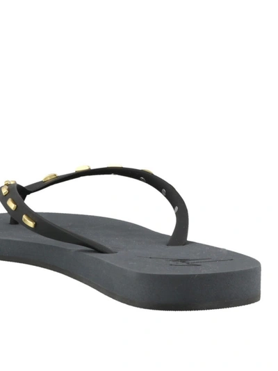 Shop Giuseppe Zanotti Black And Gold Rubber Thong Sandals