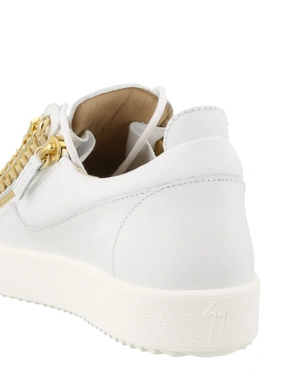 Shop Giuseppe Zanotti Frankie Chain White Leather Sneakers