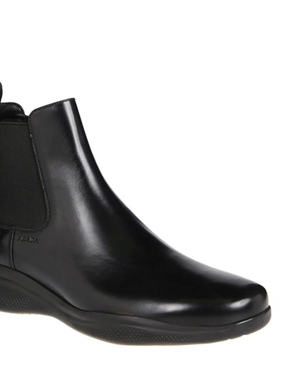 Shop Prada Polished Leather Ankle Boots In Black
