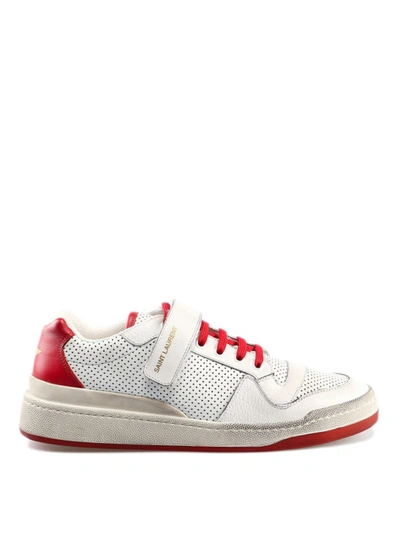 Shop Saint Laurent Travis Leather Low Top Sneakers In White