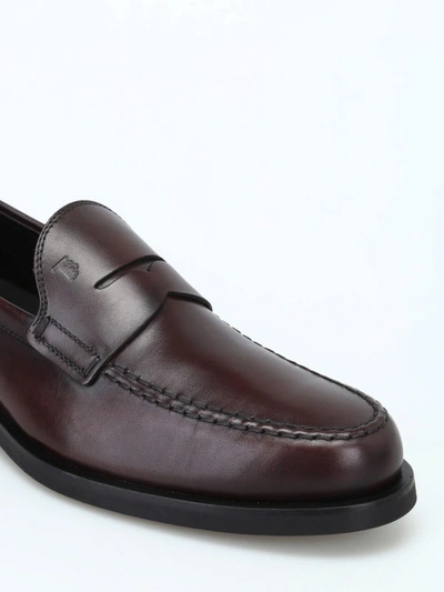 Shop Tod's Burnt Brown Leather Formal Loafers In Dark Brown