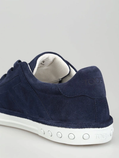 Shop Tod's Blue Suede Sneakers