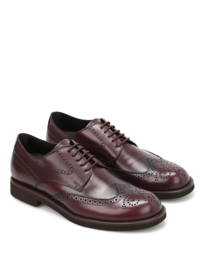 Shop Tod's Leather Derby Brogue In Dark Red