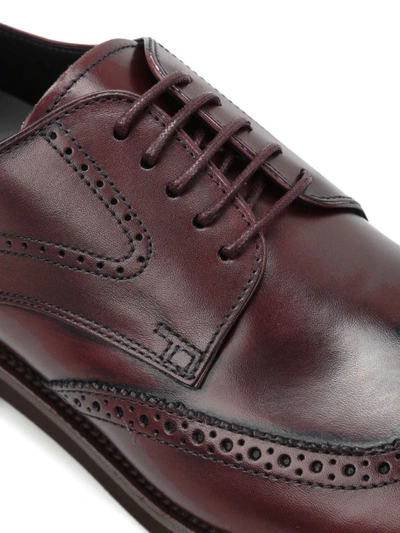 Shop Tod's Leather Derby Brogue In Dark Red
