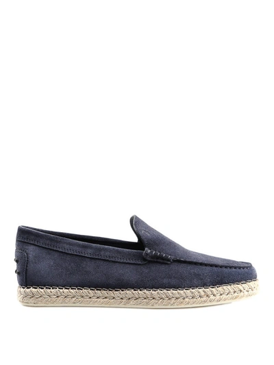 Shop Tod's Espadrilles Style Blue Suede Loafers