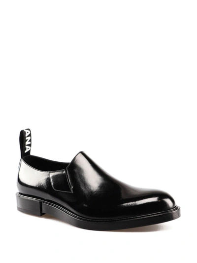 Shop Dolce & Gabbana Black Smooth Leather Slip On Loafers