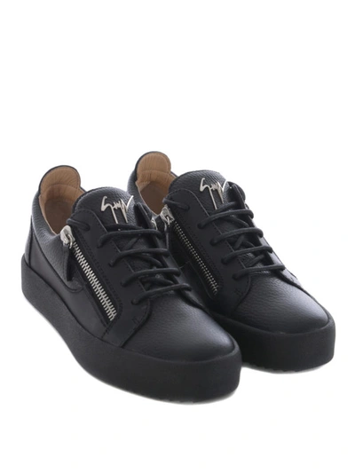 Shop Giuseppe Zanotti Frankie Hammered Leather Sneakers In Black