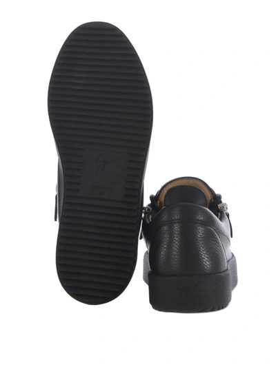 Shop Giuseppe Zanotti Frankie Hammered Leather Sneakers In Black