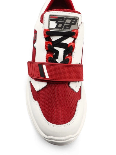 Shop Prada Work Leather And Nylon Sneakers In White