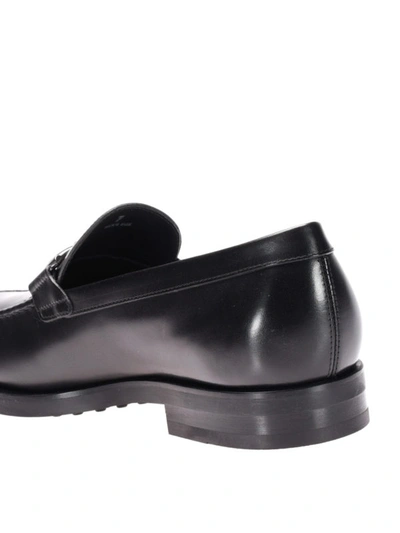 Shop Tod's Double T Glossy Leather Loafers In Black