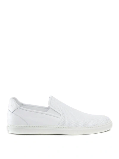 Shop Corneliani White Textured Leather Slip-ons