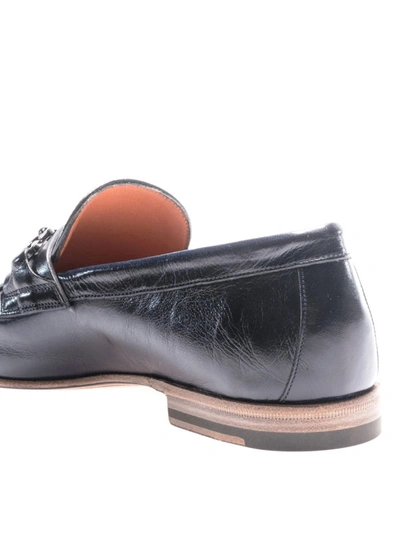 Shop Santoni Horsebit Blue Leather Loafers In Dark Blue