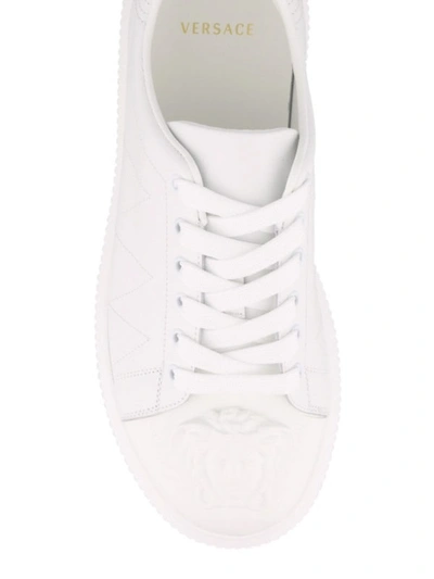 Shop Versace Medusa Detailed White Leather Sneakers