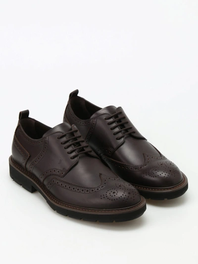 Shop Tod's Leather Derby Brogues In Dark Brown