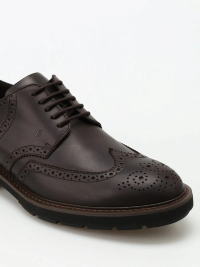 Shop Tod's Leather Derby Brogues In Dark Brown