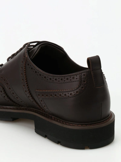 Shop Tod's Leather Derby Brogues In Dark Brown