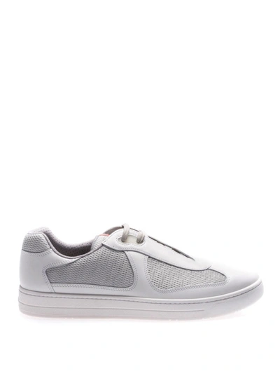 Shop Prada Leather And Fabric Sneakers In White