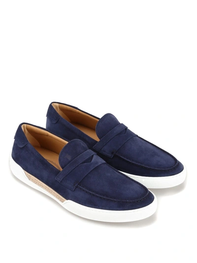 Shop Tod's Suede Loafers With Sneaker Style Sole In Dark Blue