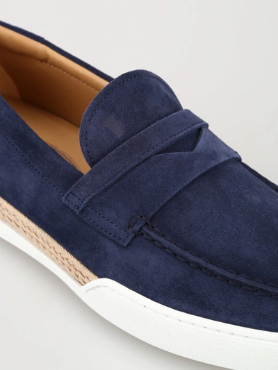 Shop Tod's Suede Loafers With Sneaker Style Sole In Dark Blue