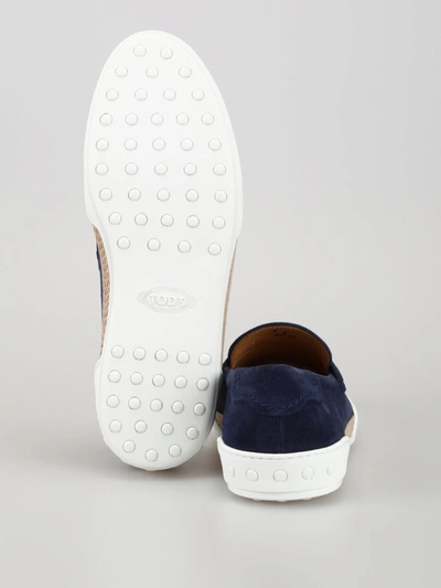 Shop Tod's Suede Loafers With Sneaker Style Sole In Dark Blue