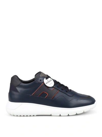 Shop Hogan Interactive Blue Leather Sneakers