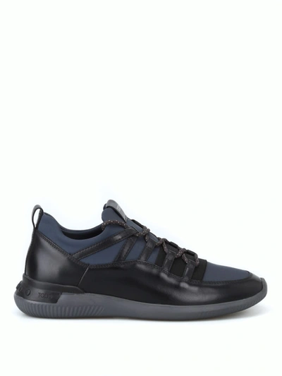 Shop Tod's Elastic Laces Leather And Neoprene Sneakers In Black