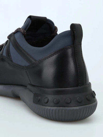 Shop Tod's Elastic Laces Leather And Neoprene Sneakers In Black
