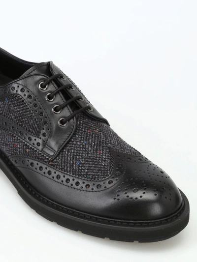 Shop Tod's Leather And Herringbone Fabric Derby Brogues In Black