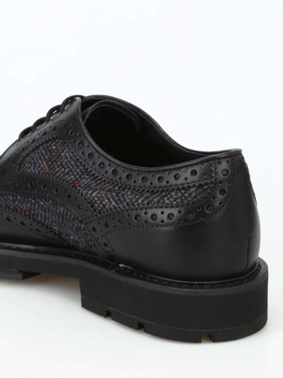 Shop Tod's Leather And Herringbone Fabric Derby Brogues In Black