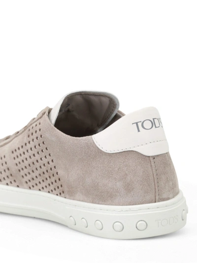 Shop Tod's Drilled Sides Suede Sneakers In Grey