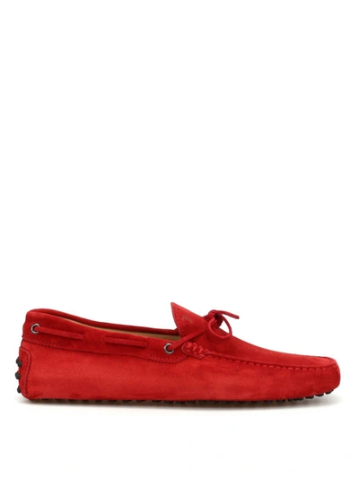 Shop Tod's Lace Detail Suede Loafers In Red
