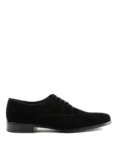 Shop Prada Suede Lace-up Tapered Derby Shoes In Black