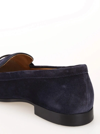 Shop Tod's Double T Deep Blue Suede Loafers In Dark Blue