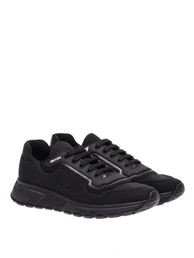 Shop Prada Gabardine Soft Black Low Top Sneakers