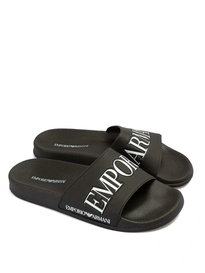 Shop Emporio Armani Logo Rubber Slide Sandals In Black