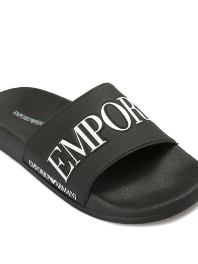 Shop Emporio Armani Logo Rubber Slide Sandals In Black